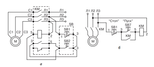 Схема включения нереверсивного магнитного пускателя